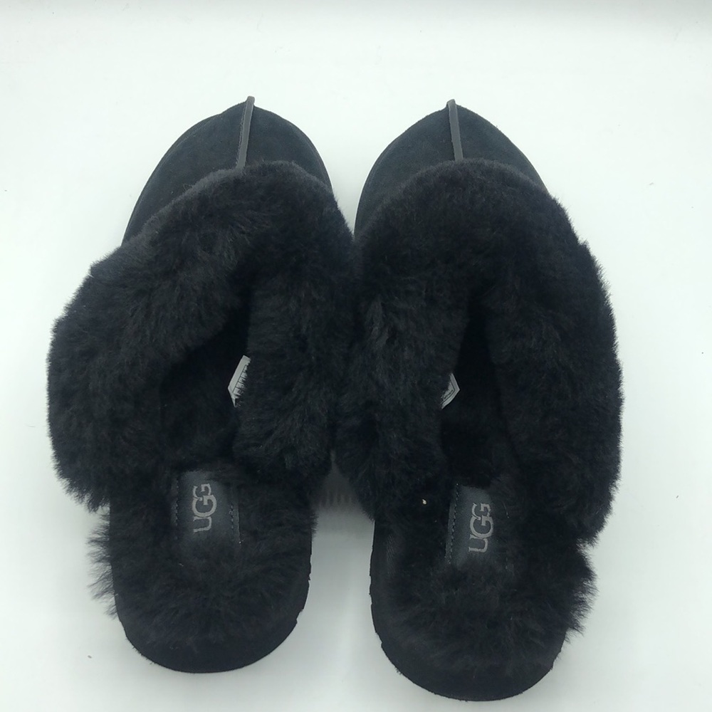 UGG Classic Disquette Black Sheepskin Slippers - Picture 3 of 9
